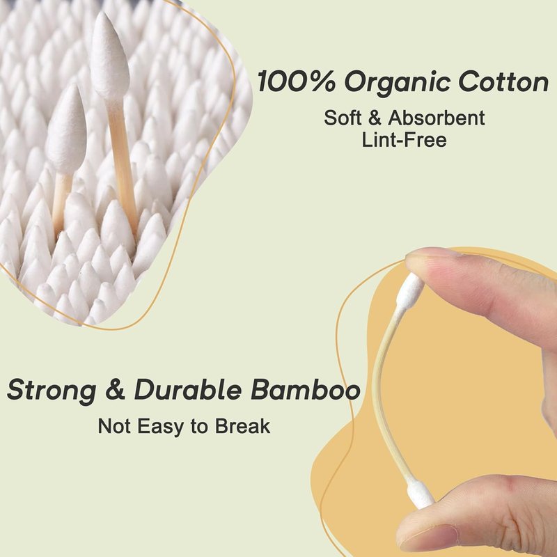 Bamboo Cotton Swabs - 1000 Count Double Pointed Organic Tips | Durable Bamboo Sticks for Nail & Makeup Use