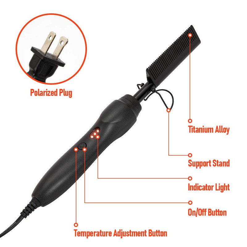 AIHOPESTO Electric Hot Comb Hair Straightener for African American Hair, 3 Temperature Settings, Metal Surface, Lightweight & Compact, 5 Piece Set