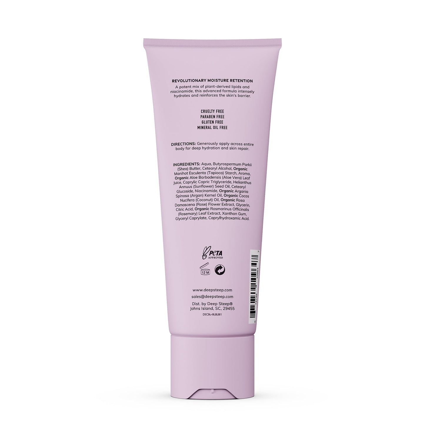 Deep Steep Body Lotion, Lilac Blossom, 8 oz – Moisturizer with Coconut Oil, Shea Butter, Argan Oil, Aloe Vera & Niacinamide – Vegan, Clean Beauty, Daily Skin Hydration