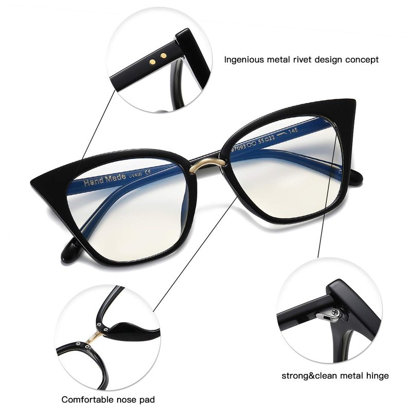 MORESHINE Cute Cateye Blue Light Blocking Glasses For Womens Fashion Computer Clear Eyeglasses Frames Anti Eye Strain (Black+Pink Tortoise)