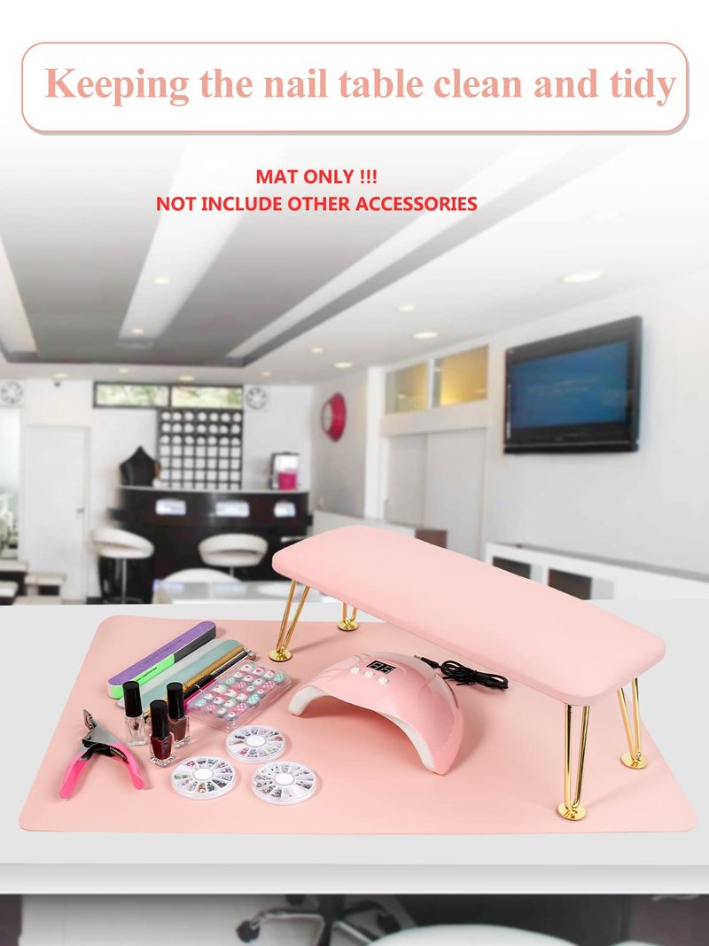(MAT ONLY) Pink Nail Art Table Mat, Foldable Nail Art Hand Rest Pad for Nail Arm Rest Cushion, Soft Microfiber Leather Nail Mat, Manicure Pad Nail Table Pad Desk Mat for Nail Technician Salon Home
