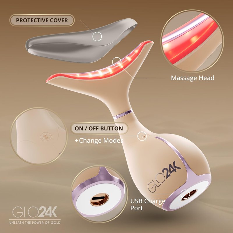 GLO24K 7 Color Beauty Device – Triple LED Action & Vibration Technology Facial and Neck Massager (Beige, 1 Pack)