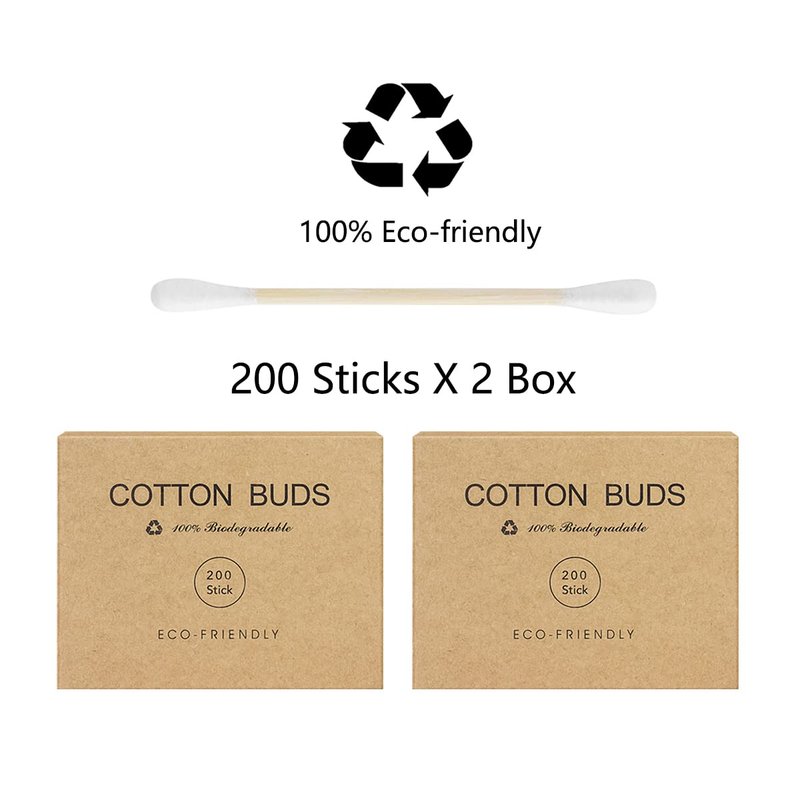 Kiemeu Bamboo Cotton Swabs With Wooden Sticks, 400 Count Bamboo Cotton Buds For Ears