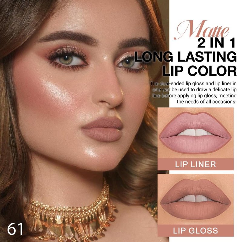 Evpct Lip Liner & Liquid Lipstick Set - Long Lasting, Waterproof, Smudge Proof | Nude Matte Finish