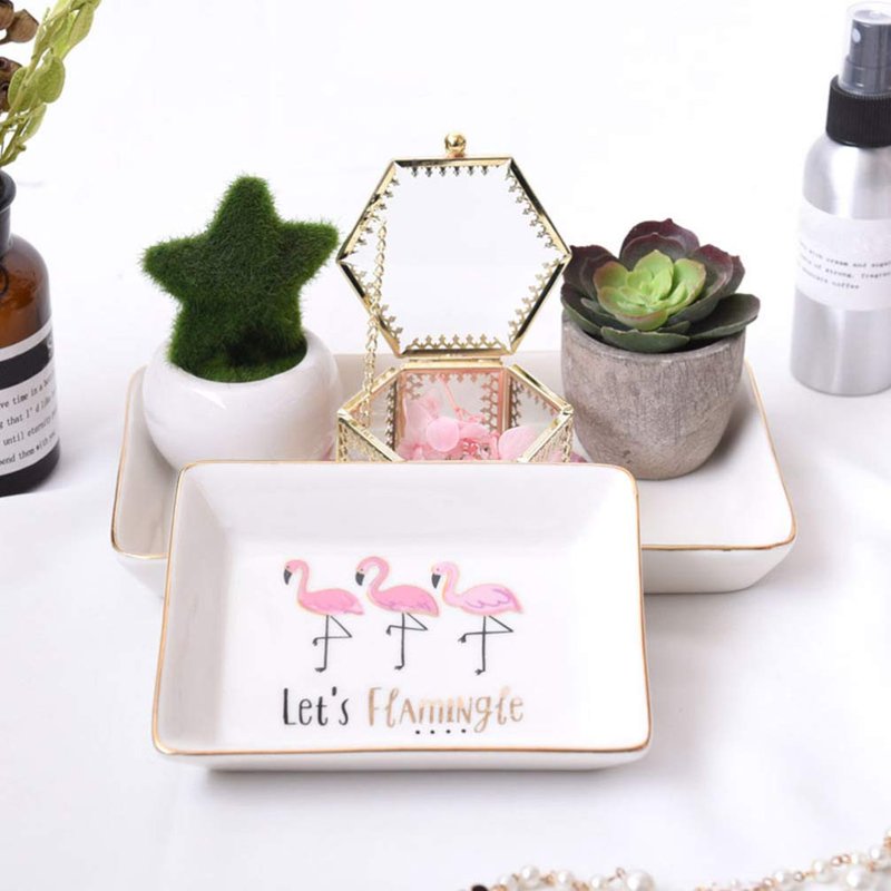 Hemoton Ceramic Jewelry Tray Ring Dish Flamingo Trinket Tray Ceramic Key Tray Jewelry Pallet Decorative Jewelry Plate for Rings Earrings Necklaces Bracelet Watch Keys