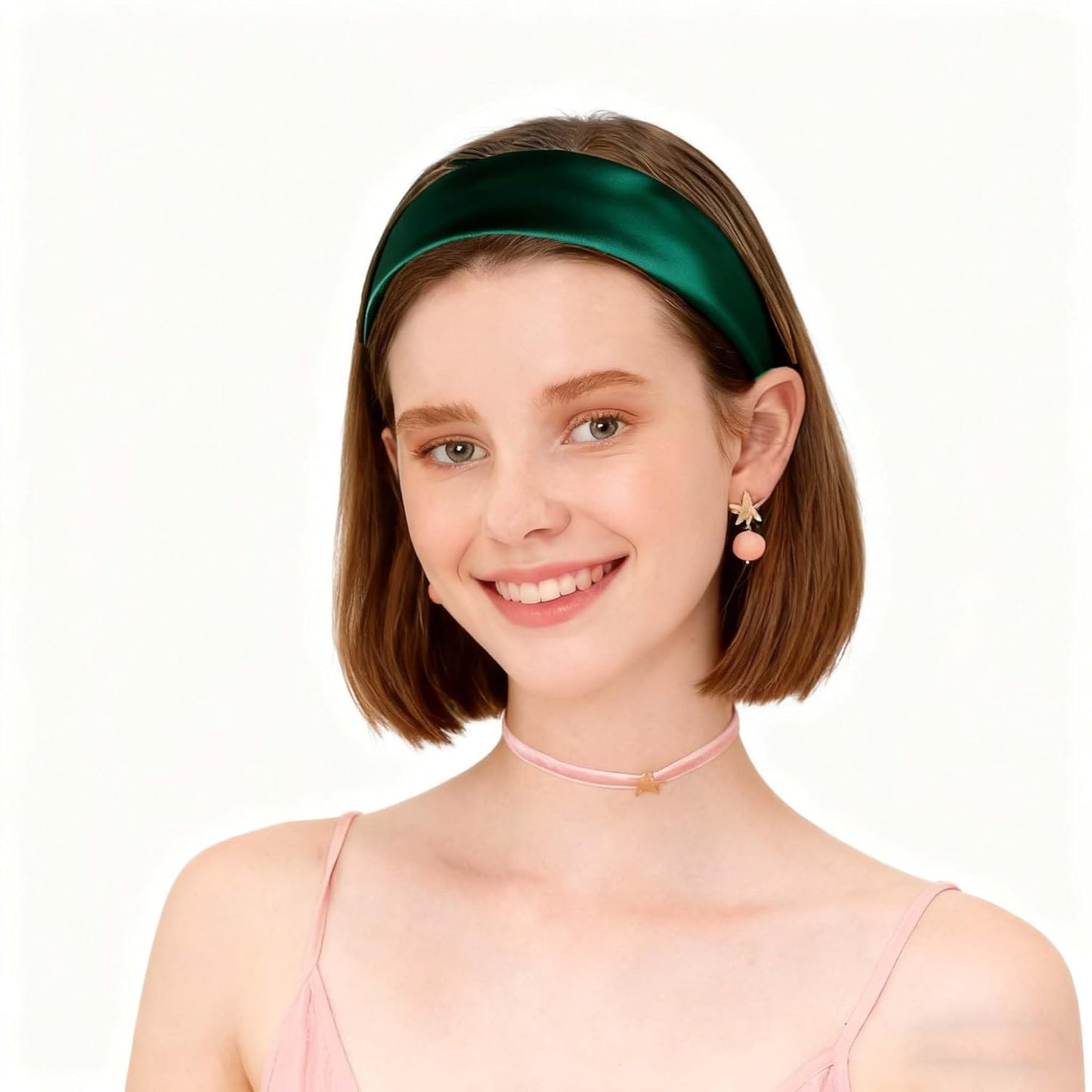 Skiennix Wide Headband - 70s Thick Satin Hair Accessory for Women & Girls | Dark Green