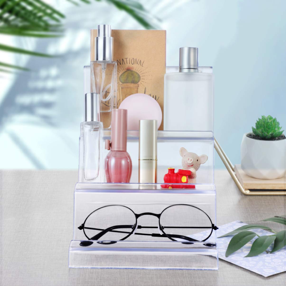 TOPBATHY 3-Tier Wallet Display Stand, Clear Acrylic Purse Stands for Display, Tiered Organizer Holder for Perfume Jewelry Figure Vendor Counter