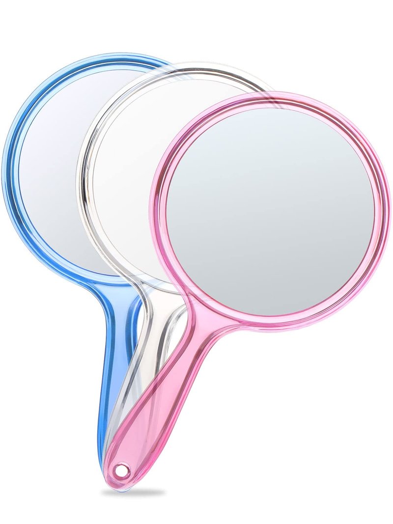 OMIRO Hand Mirror, Double-Sided Handheld Mirror 1X/3X Magnifying Mirror with Handle, Set of 3 (Mix Colors)