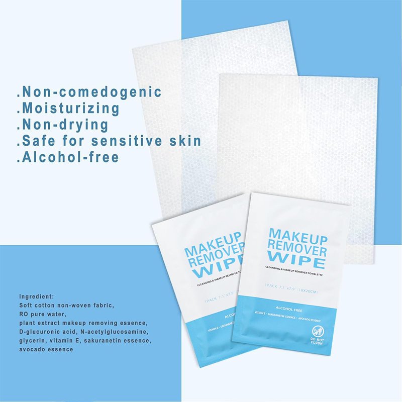 50 Pack Individual Makeup Remover Wipes, Individually Wrapped Face Cleansing Wipes, Travel Makeup Remover Cloth for Travel, Hotel Skin Care(Blue)