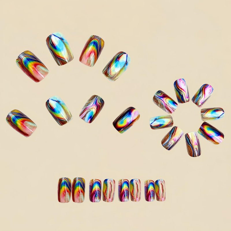 Press On Nails - Medium Square Acrylic Nails with Color Gradient Design | 24 Pcs Glossy Full Cover Reusable