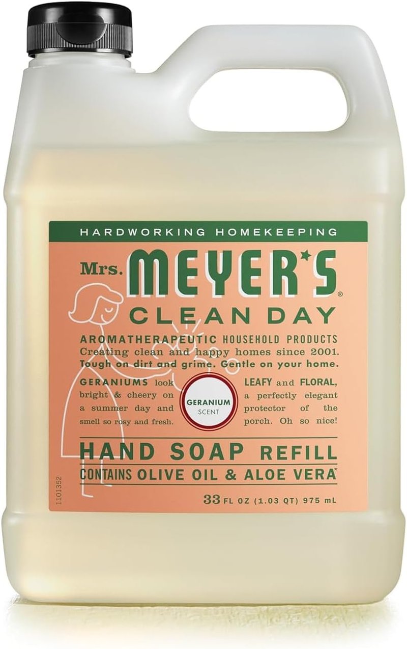 Mrs. Meyer's Clean Day Hand Soap Refill - Geranium Scent with Essential Oils | 33 fl. oz