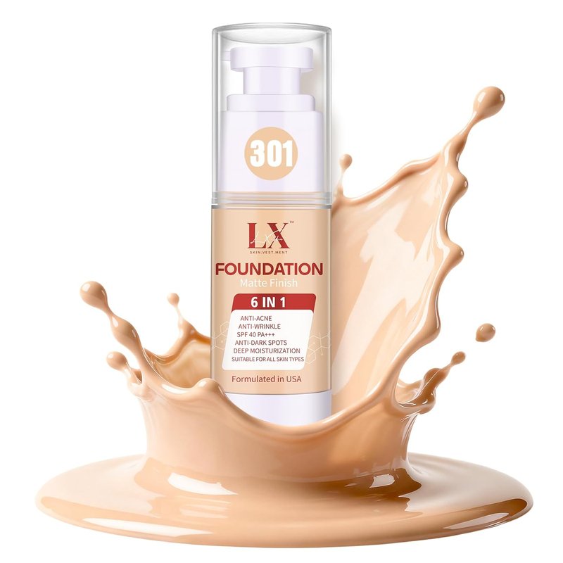 Skiennix 6-in-1 Makeup Foundation - Matte + Poreless Liquid with 1% Hyaluronic Acid | Glowing Finish, 301 Medium