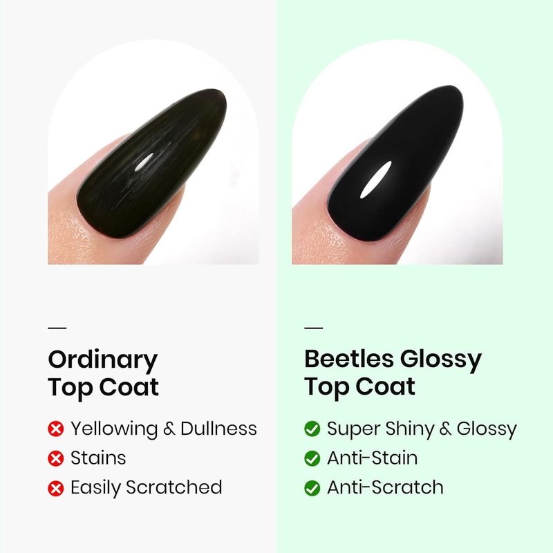 Beetles 2Pcs 15ml Gel Base and Top Coat Set - Upgrade No Wipe Extra Glossy Top Coat Finish for Gel Nail Polish, Soak Off UV/LED Lamp Needed, Essentials for Long-Lasting Manicure Kit
