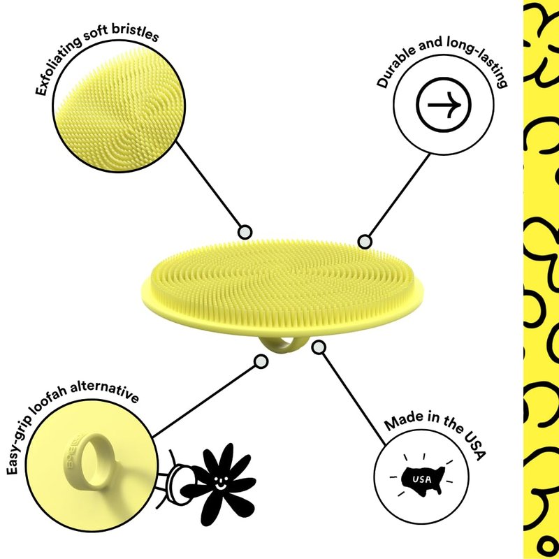 Boie USA Loop Body Scrubber - Soft Silicone-Like Exfoliating Shower Scrubber, Body Cleansing Brush - Hang-to-Wall Loofah Replacement - Antimicrobial Body Exfoliator for All Skin Types (Yellow)