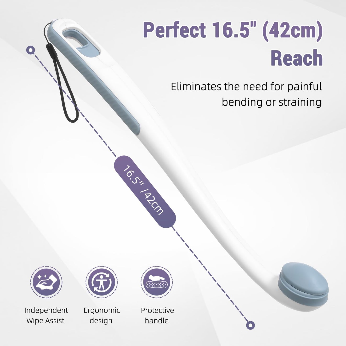 Chonario Toilet Aids for Wiping Bottom, 2-Pack - Long Reach Comfort Wipe with Replaceable Head & Strap - Bottom Buddy Wiping Aid for Elderly, Disabled & Post-Surgery
