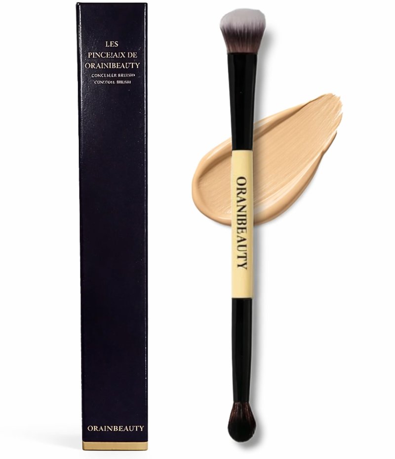 ORAINIBEAUTY Dual-Ended Concealer Brush - 2-in-1 Under Eye Blending & Eyeshadow Tool - Angled Buffing End for Seamless Contour & Tapered Precision Tip for Hard-to-Reach Areas - Vegan & Cruelty-Free