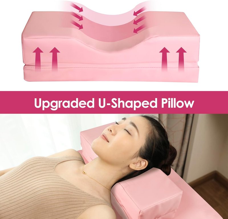 Masajeo Portable Lash Bed - Adjustable Spa Table with Eyelash Pillow | Waterproof Aluminum Frame (Pink)
