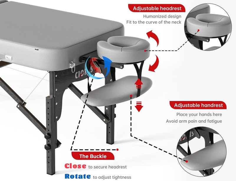 CLORIS 84" Professional Massage Table - Portable & Lightweight with Adjustable Height | Grey, Supports Up to 1100LBS