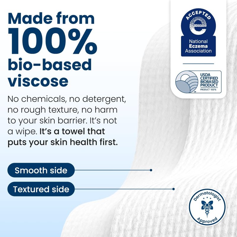 Clean Skin Club Clean Towels XL® - 100% Biobased Disposable Face Towels | Ultra Soft, 50 Count (2 Packs)