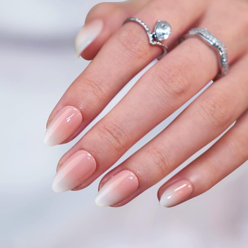 Almond Press On Nails Medium - Soft Gel Ombre Fake Nails with Nail Glue, Semi-Transparent Reusable Glue On Nails in 15 Sizes - 30PCS Stick On Nails Kit, Vanilla Cream Almond