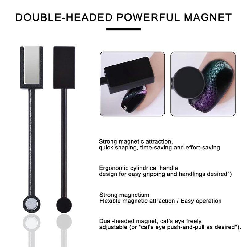 Cat Eye Nail Art Magnet Tools - 3pcs Strong Magnetic Nail Polish Applicators for Stunning Salon Designs