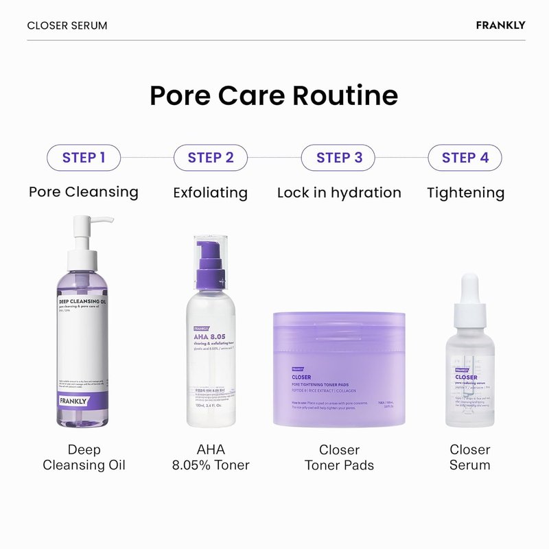 FRANKLY Closer Serum | Pore Minimizer Serum | 9 Peptides, Vegan Collagen, Adenosine, PHA | Korean Pore Minimizer for Glass Skin, Anti-Aging, Hydration, Elasticity | 1.01 fl oz