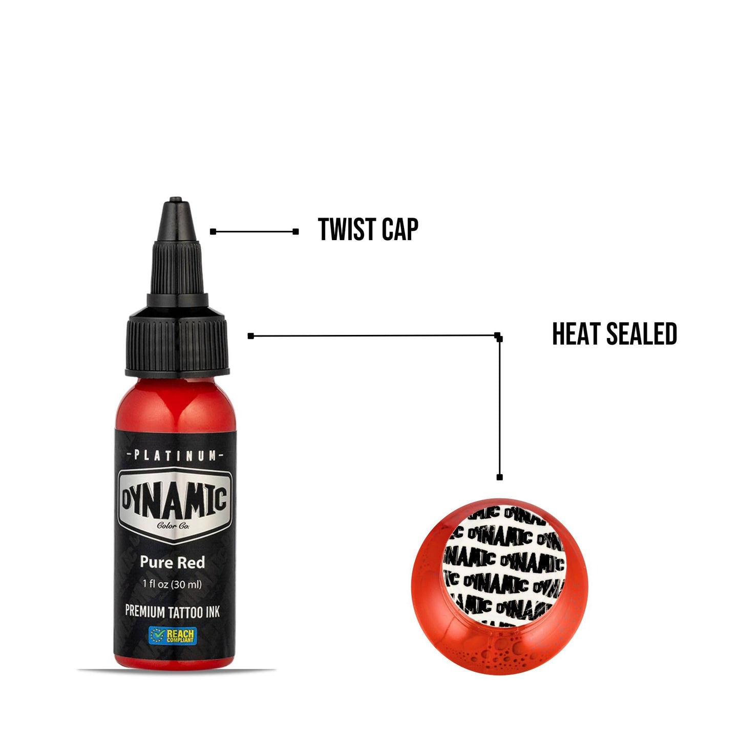 Dynamic Color Co - Platinum Collection Pure Red Tattoo Ink, Reach Compliant Premium Tattoo Ink, Safe for European Regulations, Made in Spain, (1 oz Bottle)