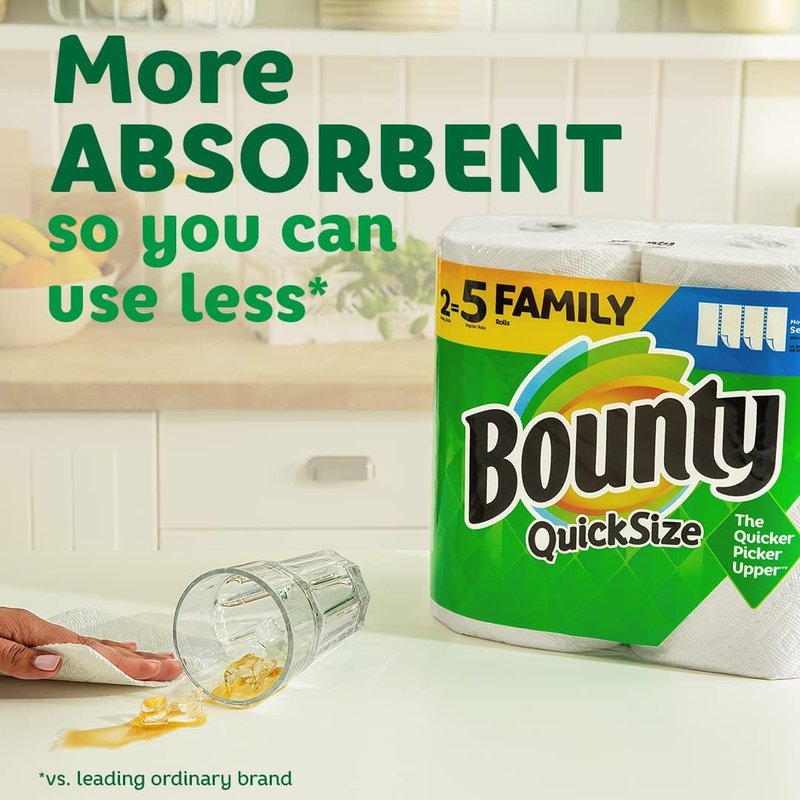 Bounty Paper Towels - Quick Size White, 16 Family Rolls | Equivalent to 40 Regular Rolls