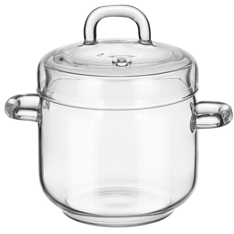 Hemoton Glass Stewing Pot with Lid,350ml/11oz Heat-Resistant Transparent Glass Pot,Clear Simmer,High Borosilicate Cooking,Anti-Scalding Stewing for Soup, Noodles, Milk, and Tea