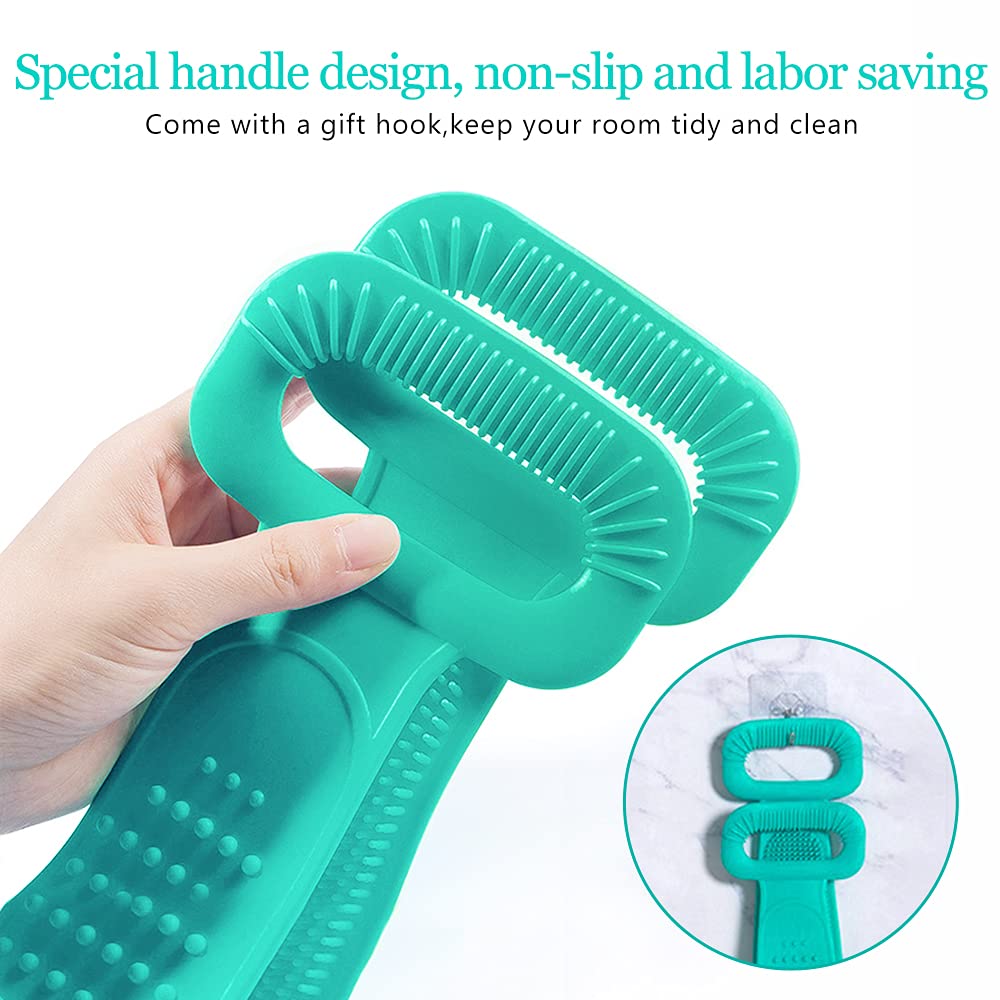 Inmorven Back Scrubber for Shower Exfoliating Body Scrubber 40 inch Double-Sided Back Exfoliator Scrub Towel, Bath Body Brush Widened Back Washer with Handle for Men and Women Green
