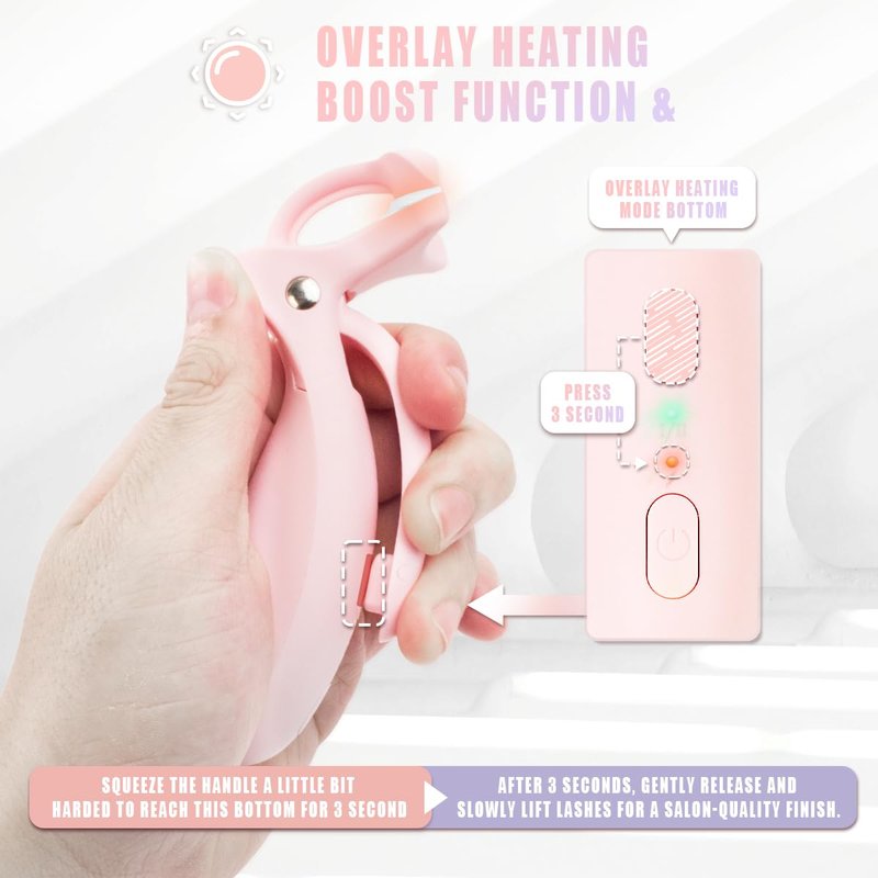 Pinkiou Heated Eyelash Curler - Fast Heating, USB-C Rechargeable, Color-Changing Silicone Pad | 2 Temperature Settings