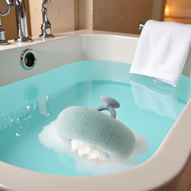 1Pc Blue Suction Cup Soft Bath Ball,11×9cm Sunflower Exfoliating Body Scrubber,Bath Loofah Sponges Sponge for Women and Men,Bathing Accessories