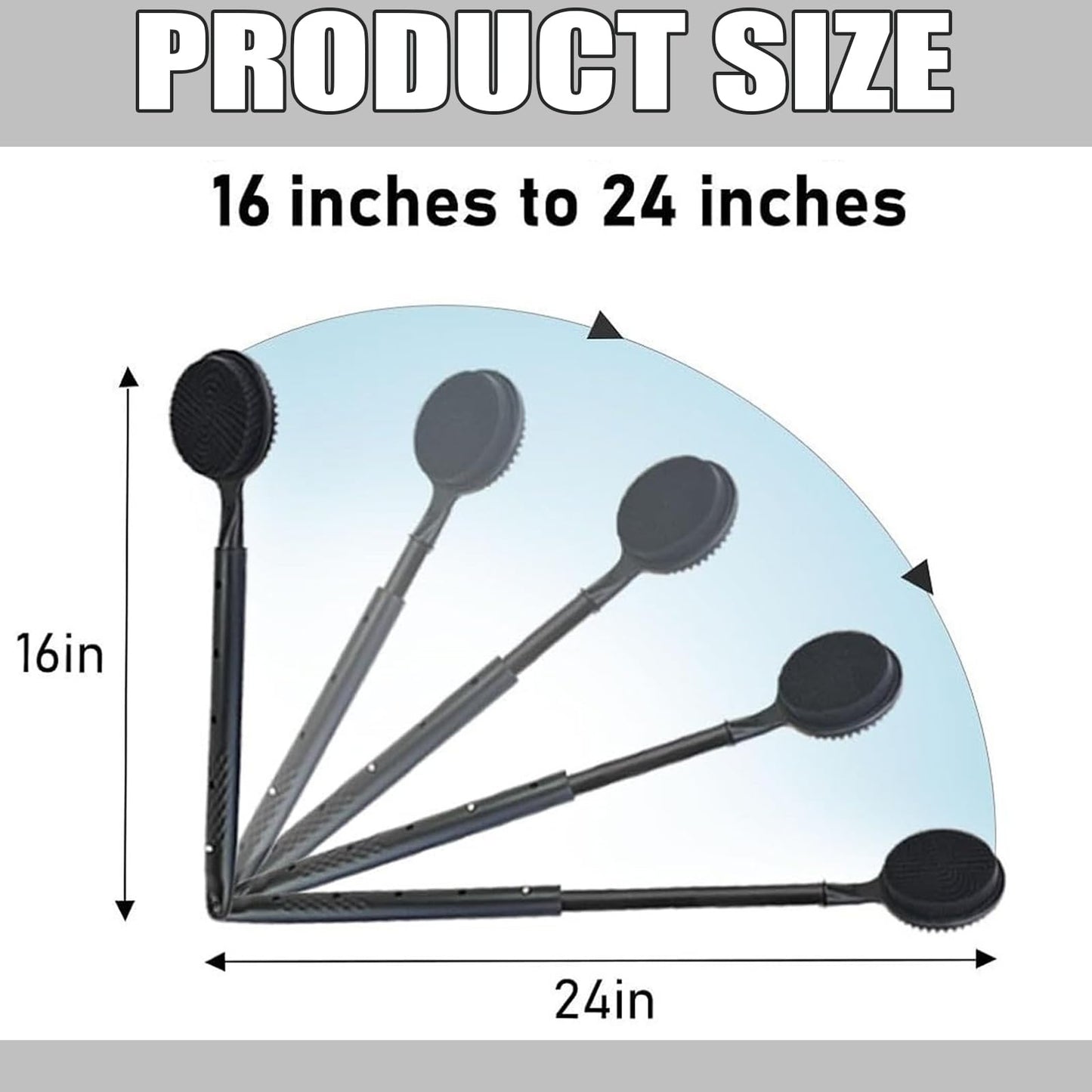 Silicone Back Scrubber for Shower, 16''- 24' Adjustable Long Handle Shower Back Brush, Dual-Sided Body Brush for Exfoliating, Massage & Rich Foam, Perfect Bath Scrubber for Men, Women