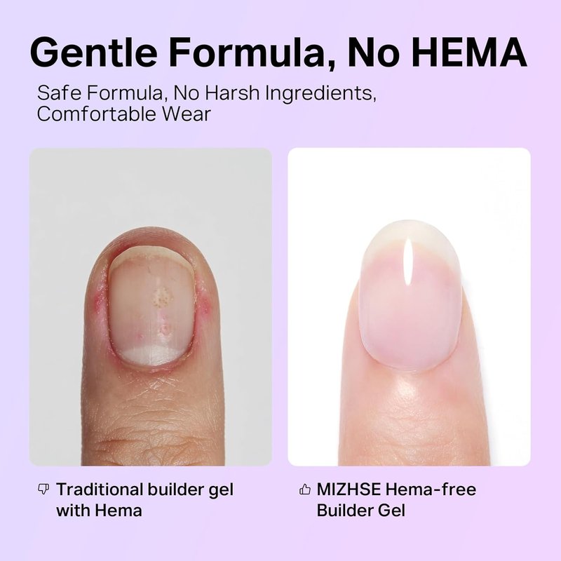 MIZHSE HEMA-Free Hard Gel for Nails - 1.06oz Clear Builder Gel | UV/LED Nail Strengthener for DIY Home Salon