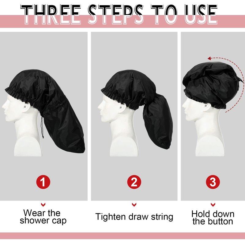 Eurzom 4 Pcs Large Shower Cap for Braids Extra Long Shower Cap for Women Long Hair Locs Foldable Waterproof Reusable XL Hair Bonnets for Dreadlocks Drawstring Bath Caps(Red, Blue, Black, Gray)