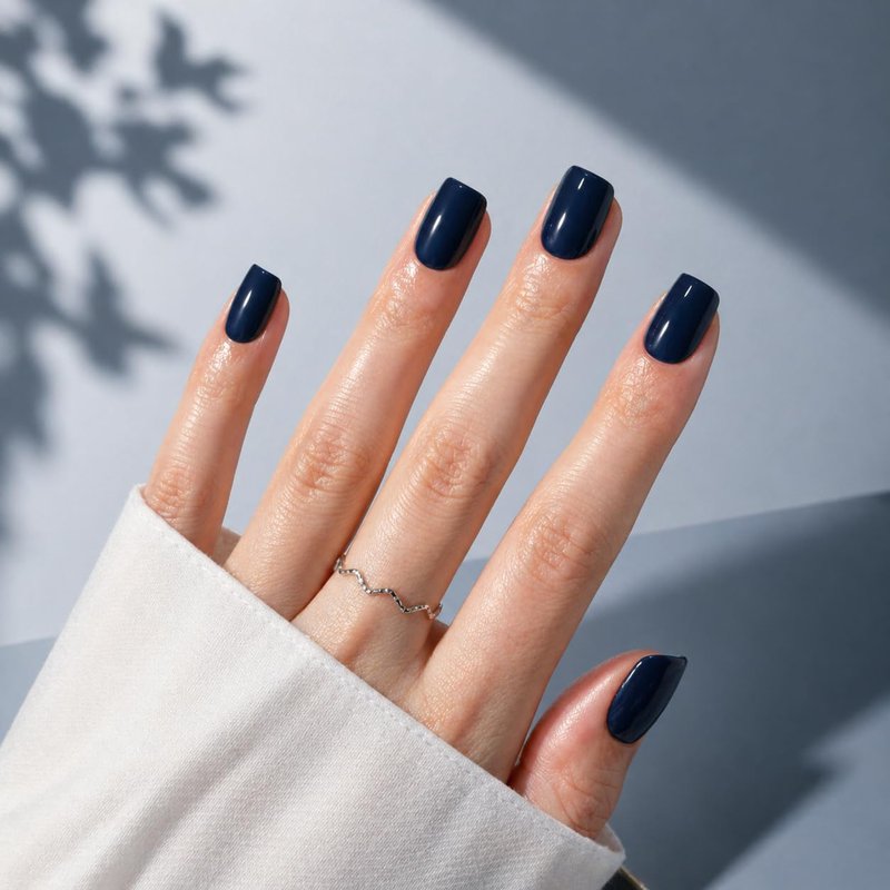 Press On Nails - Navy Blue | Short Squoval Design by Nail Artist, Glossy Finish, 30 Nails Kit