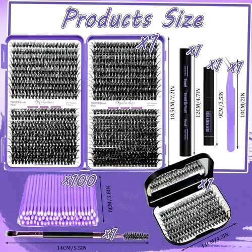 DIY Lash Extension Kit 840Pcs D Curl Individual Lash Clusters Eyelashes Extension Set with Mirror Lash Storage Box Lash Bond&Seal Glue Remover Tweezers Lash Brush Applicator