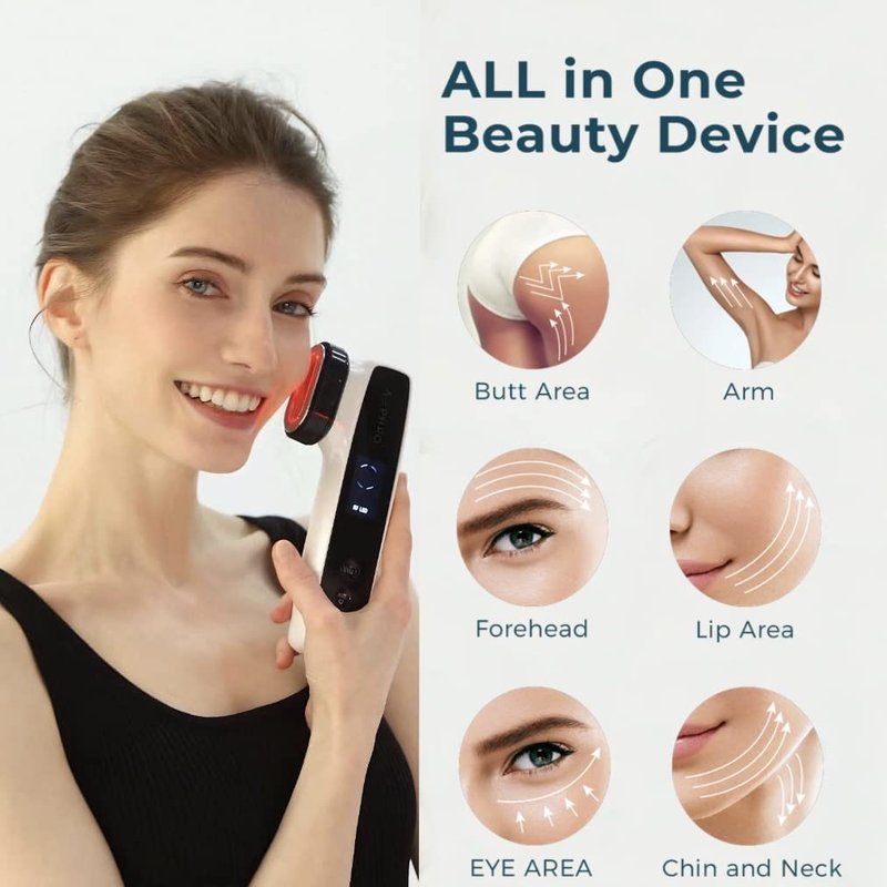 AEPHRO Radio Frequency Skin Tightening Machine, 6-in-1 Rechargeable Anti-Aging Skin Care Microcurrent Facial Device, Red Light, Wrinkle Remove, Rejuvenation, Skin-Firming, Coal Black and Pearl White