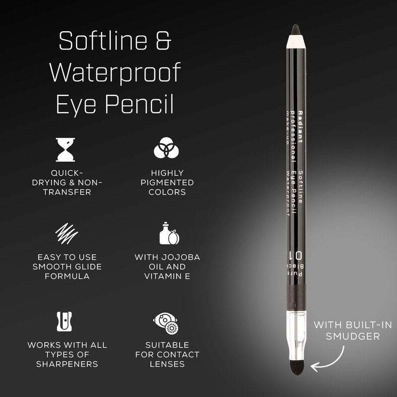 Professional Black Waterproof Eyeliner Pencil - Long-Lasting, Smudge-Proof Formula for Smoky Eyes | Includes Smudger Tool