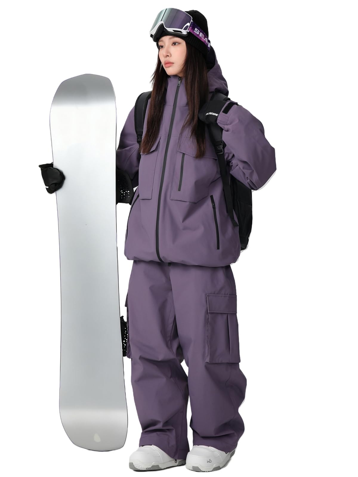 Women's Snow Snowboard Suits Baggy Men's Ski Jacket and Pants Set Insulated Snowsuits Waterproof Winter(Purple,S)