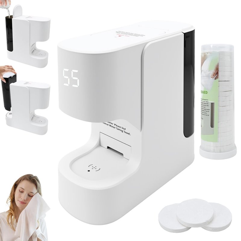 Hot Face Towel Warmer with Voice Alert - 5-Second Fast Heating & Automatic Dispenser, Constant 55°C (131°F) Temperature Control, Includes 20 Compressed Towels (Towel Machine)