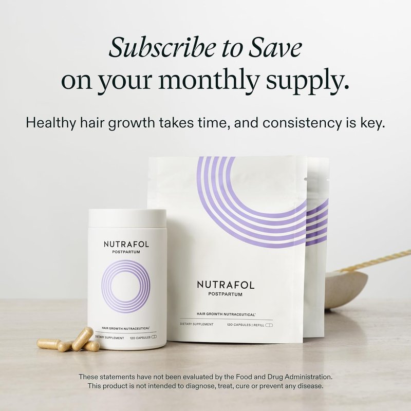 Nutrafol Postpartum Hair Growth Supplements, Clinically Tested for Visibly Thicker Hair and Less Shedding, Breastfeeding-friendly - 1 Month Supply