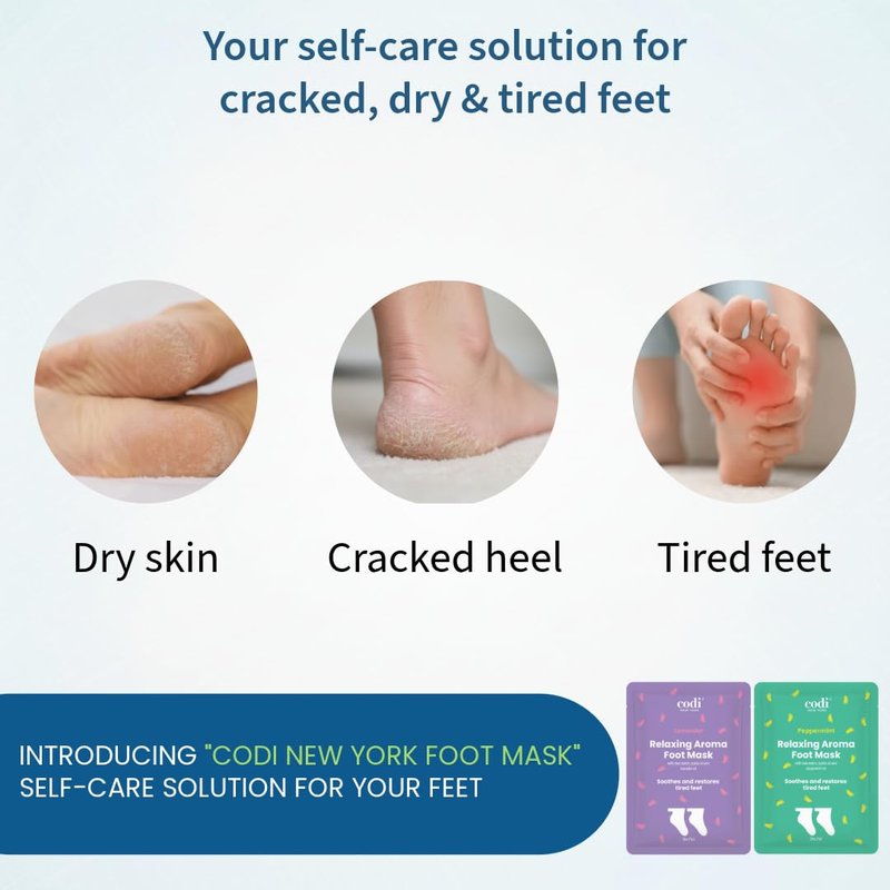 Codi New York Relaxing Aroma Foot Mask, Home Spa Moisturizing Pedicure Socks, 6 Pairs, For Dry Cracked Heel, Hydrating Foot Treatment, Made in Korea (Lavender)