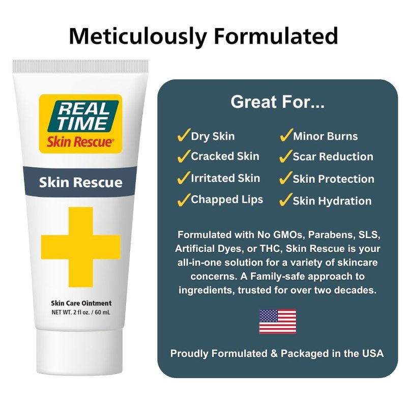 Real Time Skin Rescue Ointment - 2 Ounce Tube | Intensive Skin Relief for Dryness, Irritation, Burns, and Scars