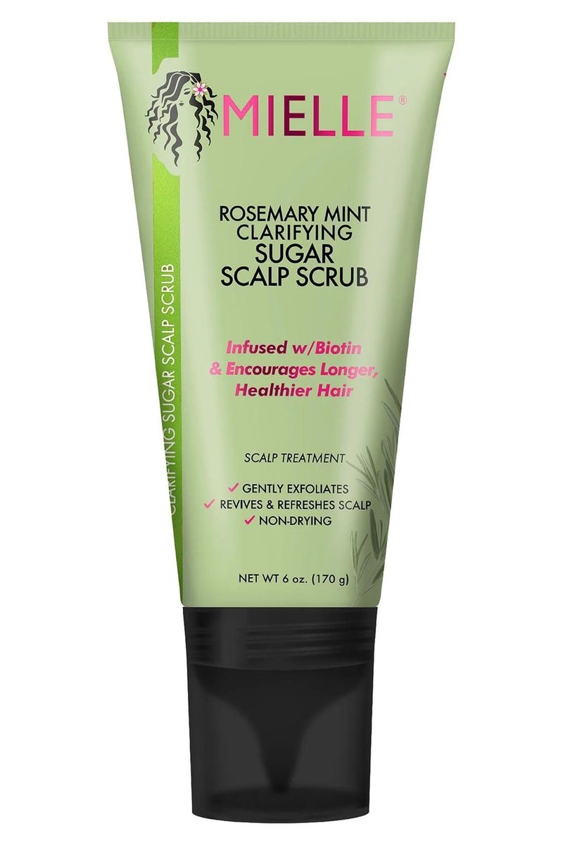 Mielle Organics Rosemary & Mint Sugar Exfoliating Scalp Scrub - Gentle Pre-Shampoo Dry Scalp Treatment for Oil & Product Buildup - Biotin Infused Non-Drying, Moisturizing Formula (6 Fl Oz)
