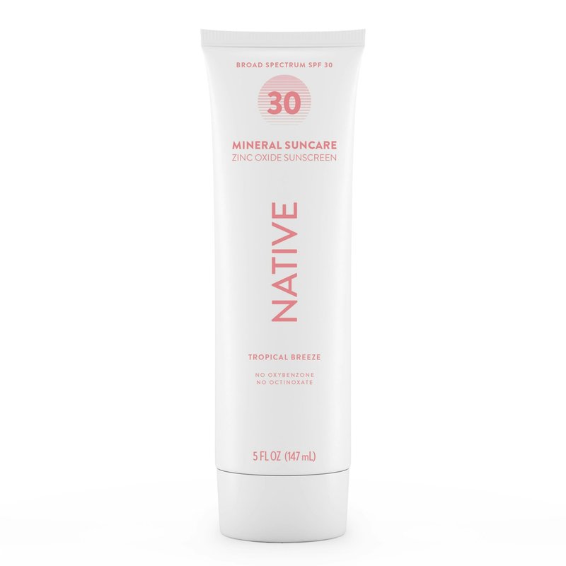Native Sunscreen SPF 30, Zinc Oxide Dermatologist Tested Suitable for Sensitive Skin & Hawaii Compliant, 5 Ounces | Tropical Breeze Scent Sun Protection Lotion, Lightweight & Smooth