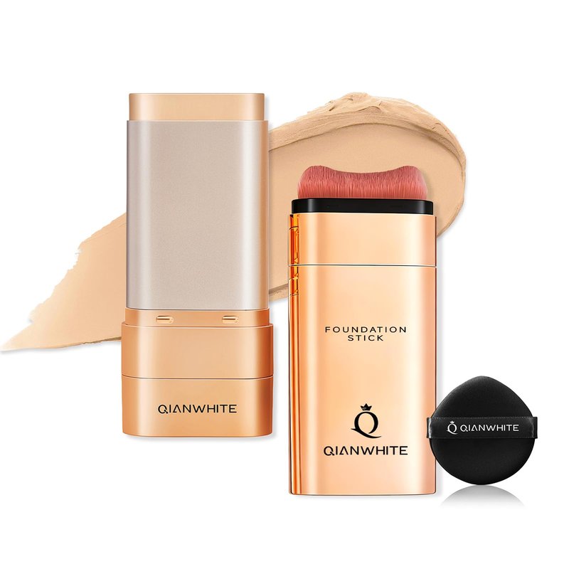 QIANWHITE Korean Foundation Stick Foundation for Mature Skin Tint, Buildable Light to Medium Coverage Foundation Makeup Concealer, Dual-Ended with Brush for All Skin -Natural Dewy Finish (LIGHT SKIN)