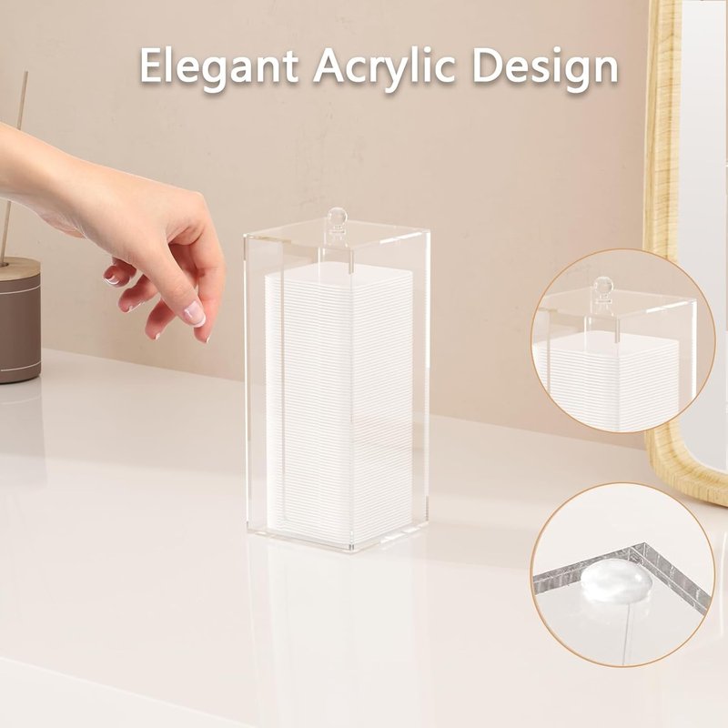 Clean Skin Club Acrylic Cotton Pad Dispenser - Vertical Storage Box with Lid for Easy Access