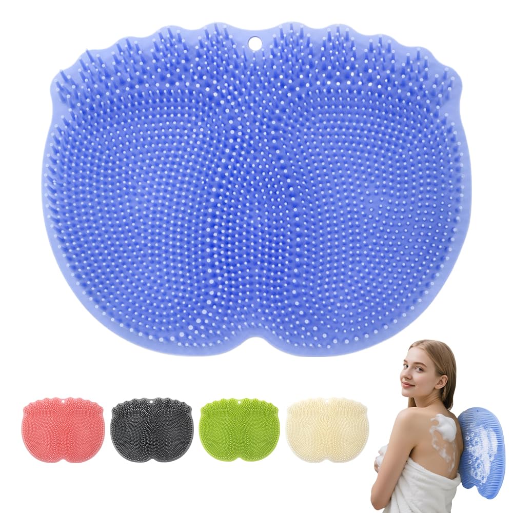 Silicone Shower Foot Scrubber Mat,2025 New Back Exfoliating Bath Wash Pad Wall Mounted Anti-Slip Suction Cups Foot Scrubber,Deep Cleaning Brush Back Massager Pad for Women Men (B-Blue)