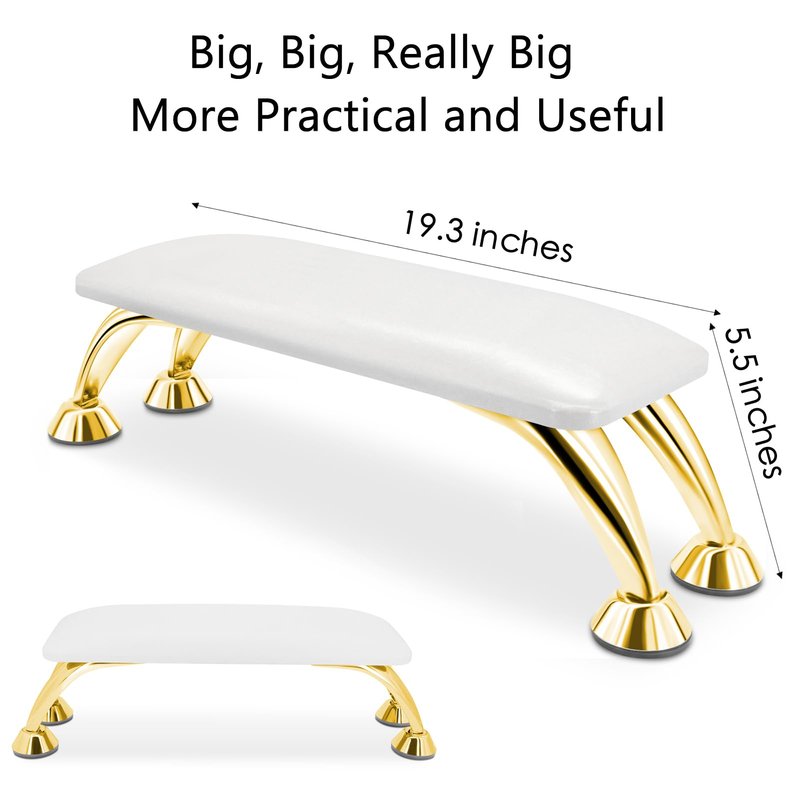 Arm Rest for Nails Tech Soft Comfortable, Nail Arm Rest Anti-Slip, Microfiber Leather Manicure Hand Rest for Nails Tech Armrest Stand with Gold Stainless Steel Legs
